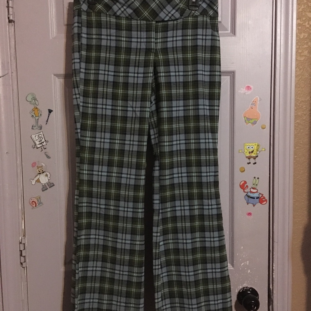 Tracy Evans Plaid Pants in Green and Light Blue Size 7